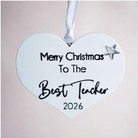 Amaya Rose Ltd Merry Christmas To The Best Teacher Wooden Heart Decoration 2026 in White