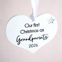 Amaya Rose Ltd Our First Christmas As Grandparents Wooden Heart Decoration 2026 in White