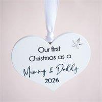Amaya Rose Ltd Our First Christmas As Mummy & Daddy Wooden Heart Decoration 2026 in White