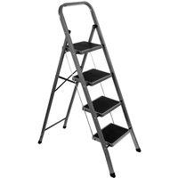 Futura 4 Step Ladder Grey, Heavy-Duty Steel Folding Home DIY Step Stool in Grey