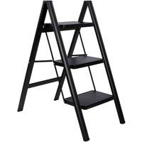 Futura 3 Step Ladder Compact Black, Heavy-Duty Steel Folding Step Stool in Black