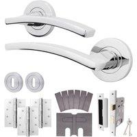 AFIT Chrome Fire Door Handle Key Lock Set Polished Chrome Lock Hinges in Silver | Size: 150mm x 150mm