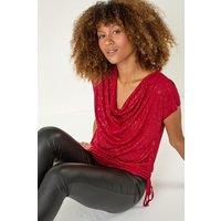 Roman Women's Sparkle Cowl Neck Tie Side Top in Red | Size: 10