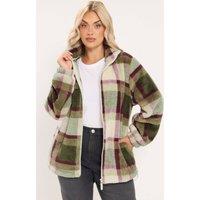 Yours Women's Checked Zip Through Fleece in Light Khaki | Size: 26-28