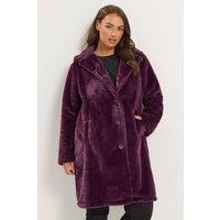 Yours Women's Faux Fur Button Through Coat in Purple | Size: 18