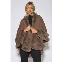 Gini London Women's Brown Double Layer Fur Trim Cape | Size: S/M