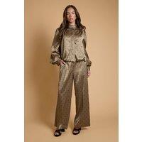 Oasis Women's Petite Polka dot Satin Back Crepe Wide Leg Trouser in Olive | Size: 8