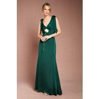 Coast Women's Honoured Satin Back Crepe V Neck Tie Shoulder Maxi Bridesmaid Dress in Emerald | Size: 8
