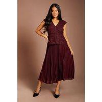 Coast Women's Petite V Neck Lace Bodice Peplum Midi Dress in Wine | Size: 6