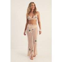 NastyGal Women's Flower Embellished Maxi Beach Skirt Co-ord in Nude | Size: 6