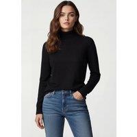 Lands' End Women's Fine Gauge Cotton Roll Neck Jumper in Black | Size: 14-16