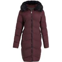 MODISHION Women's Polyester Quilted Coat with Faux Fur Hood in Wine | Size: Large