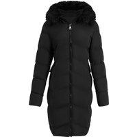 MODISHION Women's Polyester Quilted Coat with Faux Fur Hood in Black | Size: XL