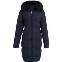 MODISHION Women's Polyester Quilted Coat with Faux Fur Hood in Navy | Size: Small