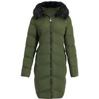 MODISHION Women's Polyester Quilted Coat with Faux Fur Hood in Green | Size: Medium