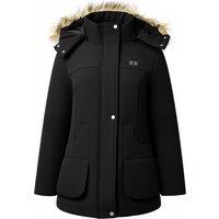 MODISHION Women's Mid-Length Hooded Coat with USB Heating Function in Black | Size: XL