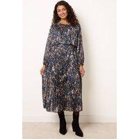 Blue Vanilla Women's Elasticated Waist Navy Long Sleeve Round Neck Midi Dress | Size: Small