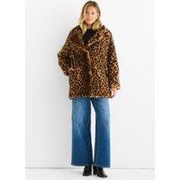 Gini London Women's Brown Leopard Print Faux Fur Coat Jacket | Size: Large/XL
