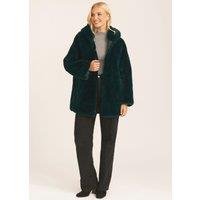 Gini London Women's Emerald Green Hooded Long Sleeve Faux Fur Jacket | Size: Medium/Large