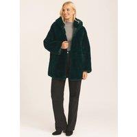 Gini London Women's Emerald Green Hooded Long Sleeve Faux Fur Jacket | Size: Large/XL