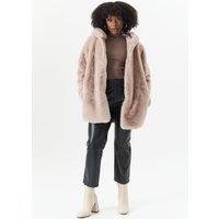 Gini London Women's Beige Hooded Long Sleeve Faux Fur Jacket | Size: S/M