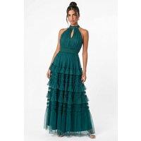 Anaya with Love Women's Halter Neck Tiered Maxi Dress in Green | Size: 12