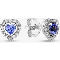 T.H.Baker Women's 9ct White Gold Tanzanite & Diamond Heart Stud Earrings RJE4006 in Blue