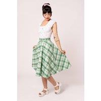 Hell Bunny Women's Maisie Green Sparkle Tartan 50s Style Skirt with Belt & Pockets