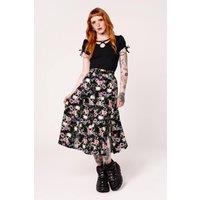 Hell Bunny Women's Dorian Tattoo Print Viscose Long Midi Skirt with Chain & Splits in Black