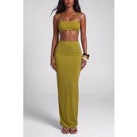 LEMONLUNAR Women's The Amina Maxi Skirt - Plain green, Maxi length, Fluid fit, Skirt in Green | Size: Medium