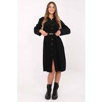 Love Lace Women's Italian Cotton Midi Flared Shirt Dress in Black