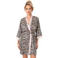 KDMD Women's Satin Print Dressing Gown with Belt in Beige | Size: XL