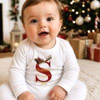 Aye Do Gifts Personalised 1st Christmas Santa Sleigh with Initial - Baby Grow in White | Size: 6-12 m