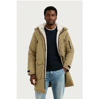 MODISHION Men's Winter Mid-Length Padded Coat Jacket with Hood in Khaki | Size: Large