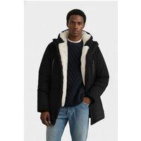 MODISHION Men's Winter Mid-Length Padded Coat Jacket with Removable Hood in Black | Size: XL