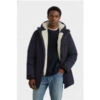 MODISHION Men's Winter Mid-Length Padded Coat Jacket with Removable Hood in Dark Navy | Size: Large
