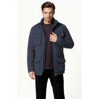 MODISHION Men's Solid Stand-Up Collar Jacket in Navy | Size: Large