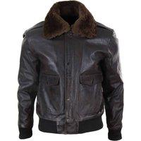 TruClothing Men's Leather Collar Bomber Jacket in Brown | Size: Medium