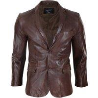 TruClothing Men's Slim Fit Classic Leather 2 Button Jacket in Brown | Size: Large