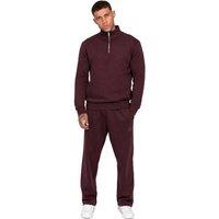 Enzo Men's Half Zip Sweatshirt Tracksuit Set in Burgundy | Size: Large