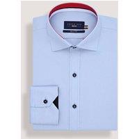 Brian Oak London Men's Sky Blue Twill Formal Shirt with Union Jack Contrast Trim | Size: 17.5 in