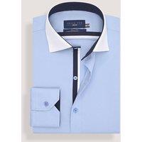 Brian Oak London Men's Sky Blue Twill Formal Shirt with White Contrast Collar | Size: 16.5 in