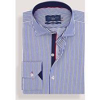 Brian Oak London Men's Blue & White Striped Twill Formal Shirt with Contrast Trim | Size: 16.5 in