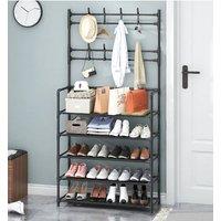 Living and Home 5-Tier Shoe Rack with Coat Hanger 80cm W x 175cm H Coat Rack Garment Rack in Black | Size: XL