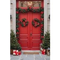 Living and Home 2.7m Christmas Garland with Poinsettia & Merry Christmas Sign in Red