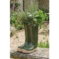 Dibor Dark Green Wellington Boots Large Ceramic Indoor Outdoor Flower Pot Garden Planter Pot H29.5 x W24cm