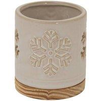 KDMD Alora Ceramic Snowflake Candle Holder on Wood Base - Winter Decor in Cream