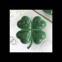 KDMD Four Leaf Clover Trinket Tray Lucky Jewellery Coin Dish in Dark Green