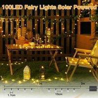 Ollny 12m 100LED Solar Fairy Lights Warm White 8-Mode IP44 Waterproof in Black