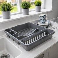 PAWNORA Silver Dish Drying Rack Cutlery Holder Kitchen Sink Drainer in Grey | Size: 100 cm x 100 cm